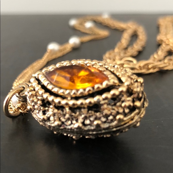 VINTAGE AMBER MARQUIS PENDANT W/PEARLS - Picture 8 of 15